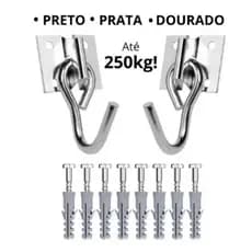 Kit Par Gancho De Rede Balanço até 250kg Armador Aço Grosso Reforçado Com 8 Parafusos E 8 Buchas.