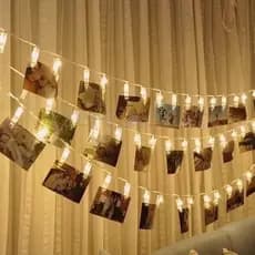 Varal De Fotos Cordão Branco Quente Luminoso 3m   20 Leds Pilha ou USB