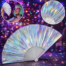 Leque Grande  Holográfico Raves Baladas Festivais Show Carnaval Decoração