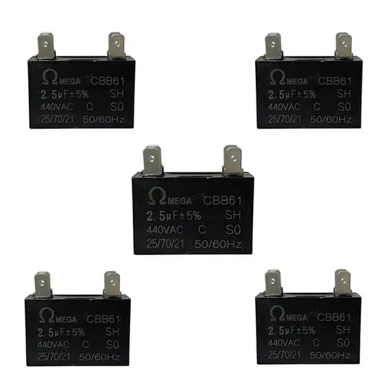 Kit com 5 Capacitores de Partida para Motor de Ventilador Ar Condicionado 2,5uFx440vca