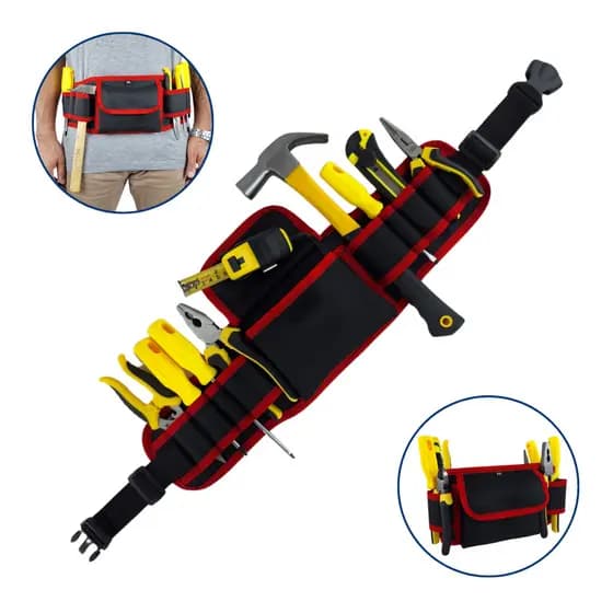 Cinturão Cinto Para Ferramentas Cartucheira Carpinteiro Pedreiro Eletricista 8 Divisões Vermelho