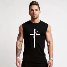 Regata Masculina Fé Cristá Gospel Machão Fitness Camiseta Academia Longline