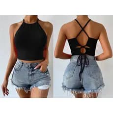 Blusa Amarrar Costas Regata Feminina Top Cropped Envio Mesmo Dia