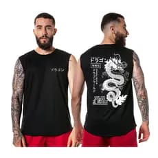 Regata Machão Masculina Dragão Japonês F/C Camiseta Oversized Longline Academia
