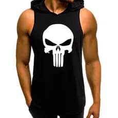 Camiseta Regata com Capuz Punisher Justiceiro Academia Treino