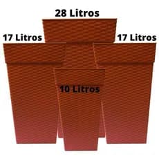 Kit 4 Vasos Coluna Rattan P/ Flores E Plantas 10l 17l 28l Marrom