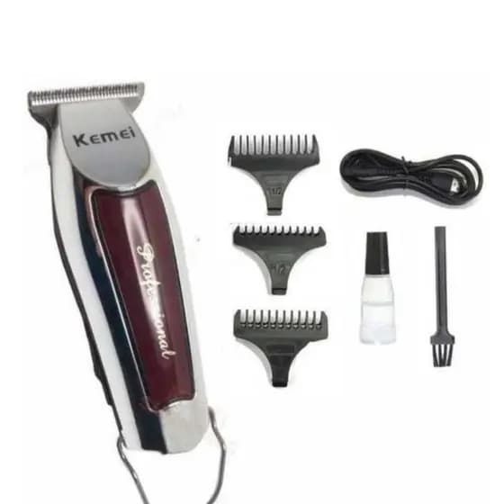Maquina Profissional Kemei de Acabamento Zero Cabelo Barba Silênciosa Lâmina Aço Inox