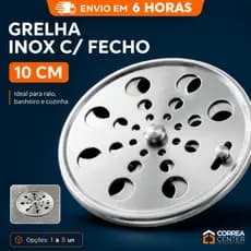 Ralo Tampa Grelha Inox Redondo 95mm 10cm Abre Fecha Anti Odor Cheiro Porta Ralo Banheiro Box Cozinha