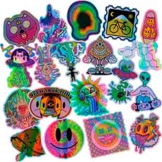Adesivos Premium Retro Moto Bike Sk8 Psicodelico Holográfico