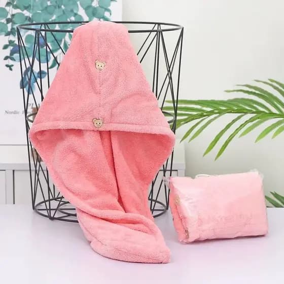 Touca de Banho Secagem Rápida com Botão Ursinho – Conforto e Praticidade para o Seu Cabelo