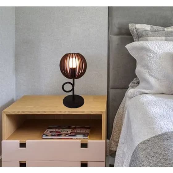 Abajur Rustico Mesa Decorativo Enfeite Sala Ferro e Mdf - AB01 Soquete E27 (Quarto/ Criado Mudo/ Mesa de Canto)