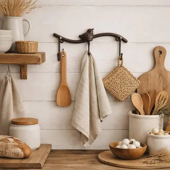 Suporte Cabideiro Rústico 3 Ganchos Ferro Estilo Fazenda Porta Utensílios Cozinha