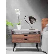 Iluminária Abajur Mesa Rustico Decorativo Ferro e Mdf - AB03  Soquete E27 (Quarto/ Criado Mudo/ Mesa de Canto)