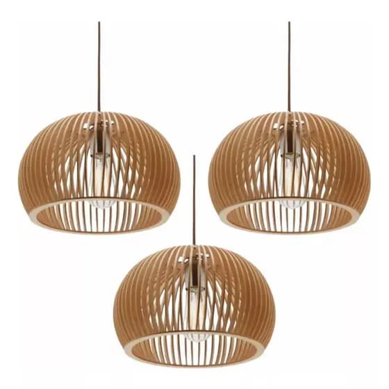 Kit C/ 3 Lustres Florença Em MDF Cru Decoração De Ambientes