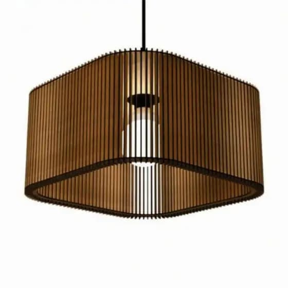 Pendente De Teto Lustre Grande Quadrado P/ Sala Em Madeira Mdf Decoração