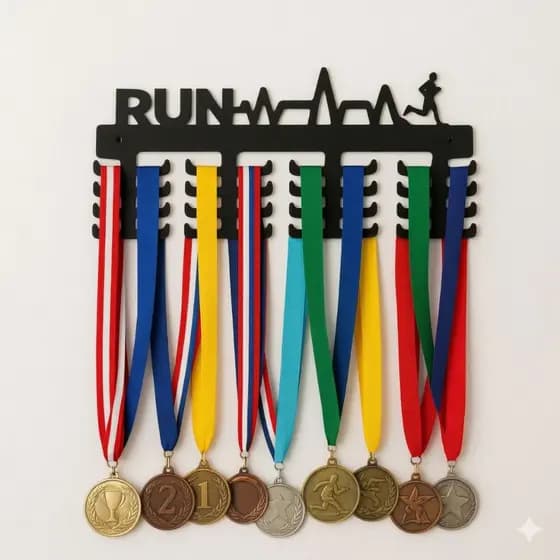 Porta Medalhas em MDF Preto – Modelo RUN - Novidade