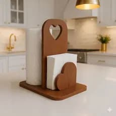 Suporte de Mesa P/ Papel Toalha e Guardanapo - Modelo Coração - MDF