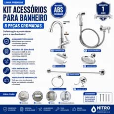 Kit Acessórios Banheiro Cromado Inox + 1 Torneira + Ducha Higiênica