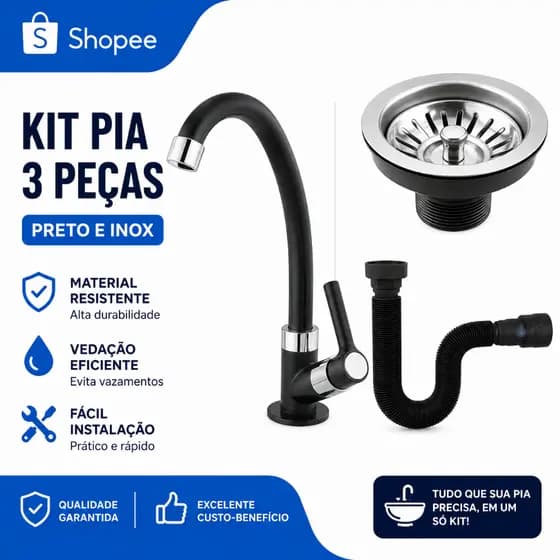 Torneira Preta Para Cozinha Com Sifão Preto E Válvula Inox Torneira Preta De Cozinha Válvula Sifão