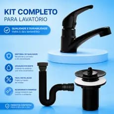 Kit Torneira de Pia para Banheiro em ABS com Sifão e Valvula 7/8 - Preto Fosco