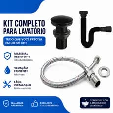Sifão Pia Tanque + Engate 40cm + Válvula Click 7/8 Pia Banheiro Preto Fosco ABS De Engenharia