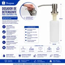 Dispenser de detergente Embutido em Aço Inox Escovado Saboneteira  Embutir na Pia de Granito