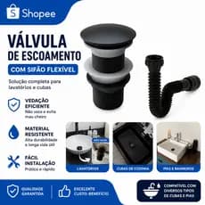 Válvula Click Preta Inteligente Cuba Banheiro 1.1/4 Sifão