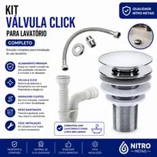 Kit Banheiro Engate Rabicho Flexível 40cm+ Valvula Ralo Click 7/8+ Sifão 72cm branco