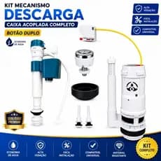 KIT DESCARGA CAIXA ACOPLADA COM BOTÃO DUPLO 3L E 6L MODELO UNIVERSAL ACIONAMENTO SUPERIOR