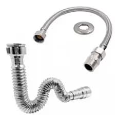 Kit 1 Sifão Sanfonado Flexível Cromado P/ Pia Cozinha Banheiro 1 Engate Trançado Inox 40cm ou 60 cm