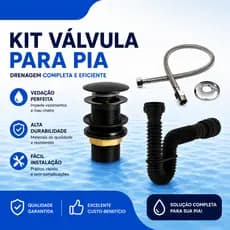 Kit Banheiro Engate Flexível 40cm+ Valvula Ralo Click 7/8+ Sifão 72cm Preto
