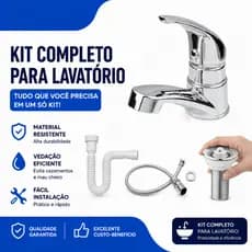 Kit Torneira Banheiro Bancada Abs Cromado + Válvula 7/8 Cromada + Engate 40cm + Sifão Branca