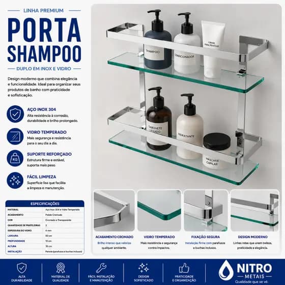 Porta Shampoo reto duplo ( 30 x10)