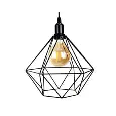 Pendente Luminária Aramado Geométrico Preto Estilo Industrial Retro com cabo regulável