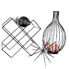 Kit Decorativo Gourmet em Metal, Adega, Suporte de garrafas Preto e Dourado