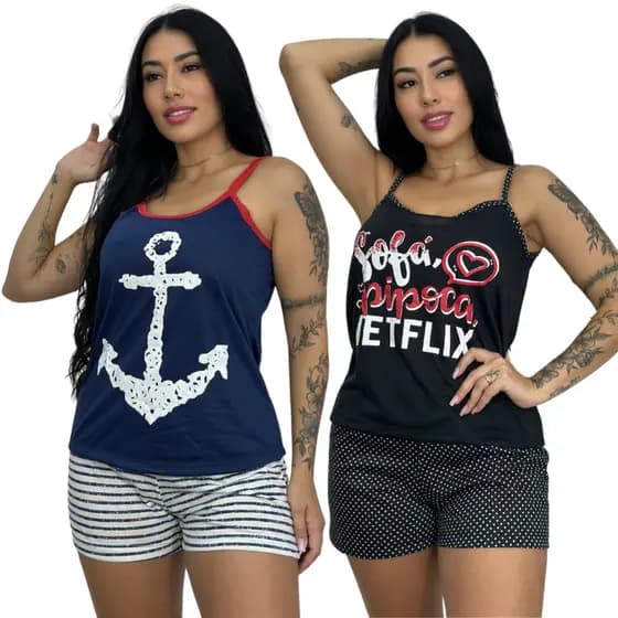 Pijama Curto Feminino Adulto Baby Doll Short Doll Verão Personagem Personagens