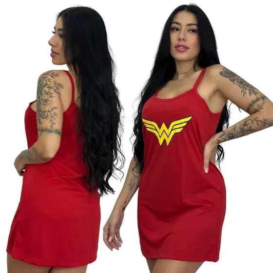 Camisola de Alcinha Pijama Feminino Estampada Malha Fresquinha Vestido Confortável Curto Roupa de Dormir Adulto