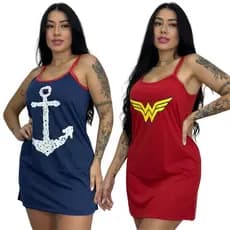 Camisola de Alcinha Pijama Feminino Estampada Malha Fresquinha Vestido Confortável Curto Roupa de Dormir Adulto