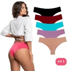KIT 3 Calcinhas Tanga Confortável Sem Costura Corte a Laser Não Marca Lisa Microfibra