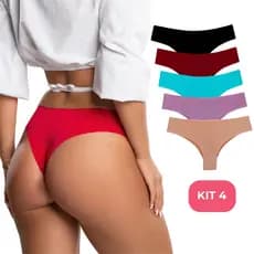 KIT 4 Calcinhas Tanga Feminina Sem Costura Corte a Laser Não Marca Lisa Microfibra