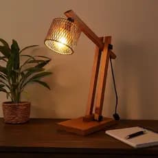 Luminária De Mesa Abajur De Madeira Para Quarto Moderno Cúpula Trançada