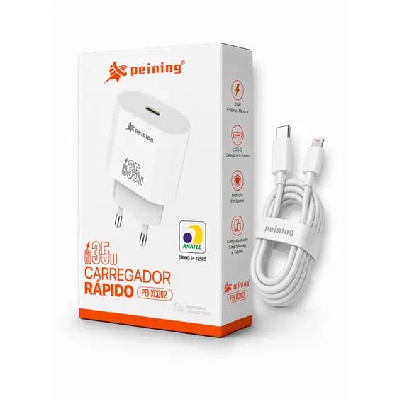 Carregador Rápido 35W USB-C para iPhone Peining + Cabo Tipo-C/Lightning