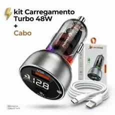 Kit Carregador Veicular 48W + Cabo Tipo C ou IOS 1M PD Original Para Carro Universal