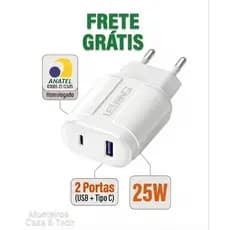 Carregador TURBO 5.1A USB + Tipo C Lelong LE-285 Rápido Universal Bivolt ANATEL