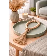 Colar de Mesa Decorativo com Contas de Madeira e Franja Bege 60cm ou 130cm | estilo boho chic