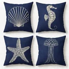 Capas de Almofada Linho Fundo do Mar Luxo | Kit com 3 ou 4 |45x45 | Decoração Náutica | Estampadas | Casa de Praia