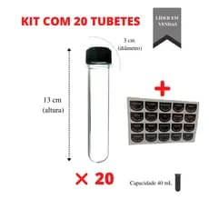 kit 20 potes acrílico 20 tubetes para temperos porta condimentos + 20 etiquetas para temperos