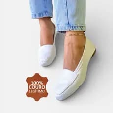 Sapato Mocassim Branco Sapatilha Feminino Couro Legítimo Qualidade Conforto Macio Área Da Saúde