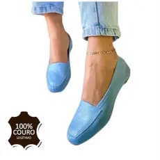 Sapato Mocassim Azul Bebê Sapatilha Feminino De Couro 100% Legítimo Excelente Qualidade Conforto Macio