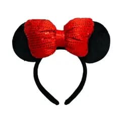 Tiara Laço Vermelho Orelhas Minnie Lantejoulas